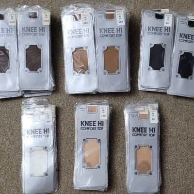 Knee Hi Comfort Top Hose Socks Black Beige Coffee Suntan White 76 Pairs USA READ